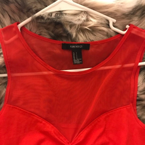 🦇 Forever 21 Red Mesh top BodySuit - Picture 4 of 12